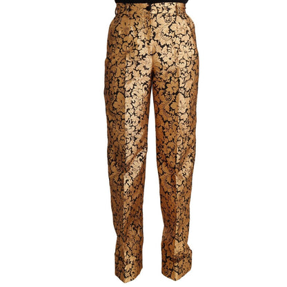 Dolce & Gabbana Gold Floral Jacquard Straight Polyester Pants Jeans & Pants