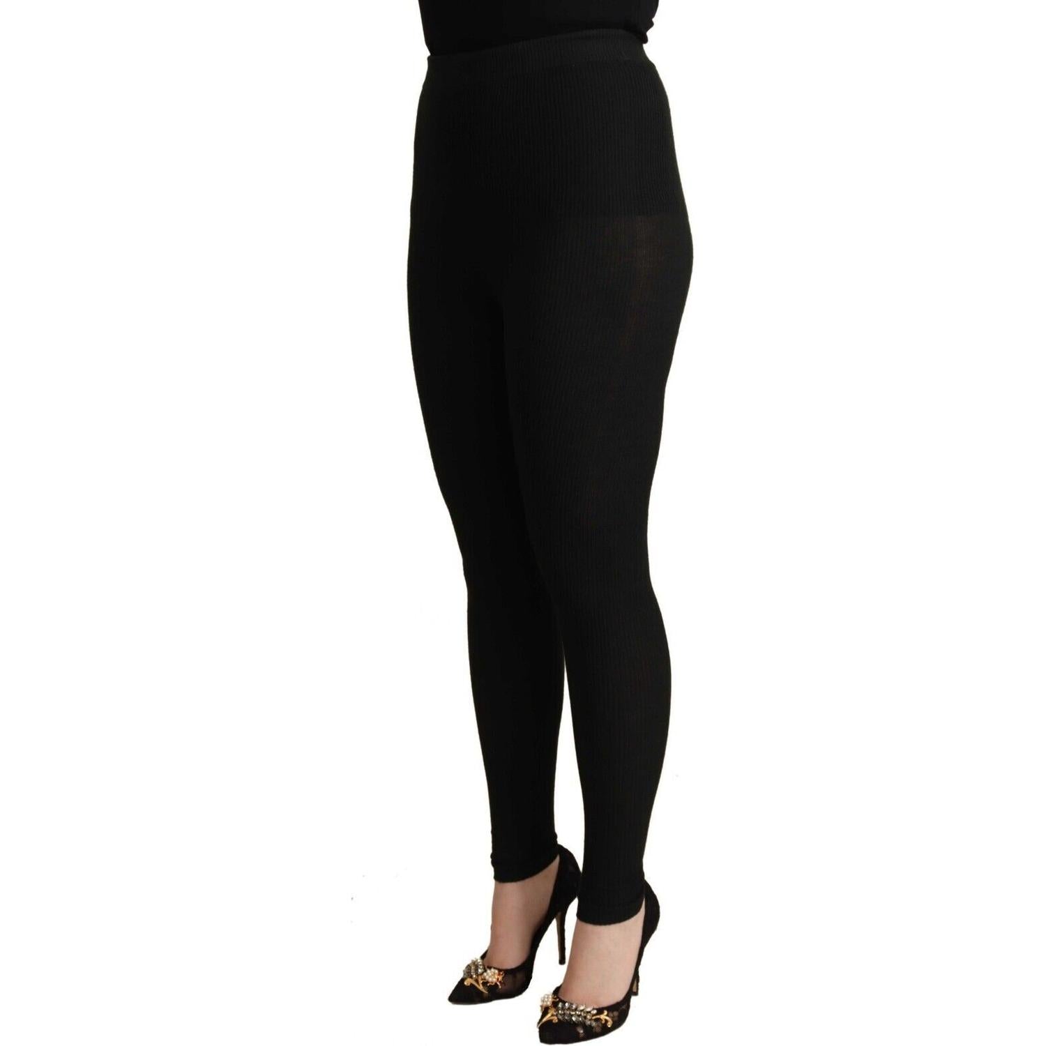 Dolce & Gabbana Black Cashmere Stretch Waist Tights Pants