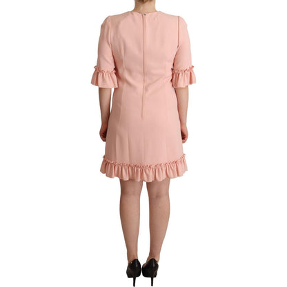 Dolce & Gabbana Pink Ruffled Sleeves Viscose Sheath Dress