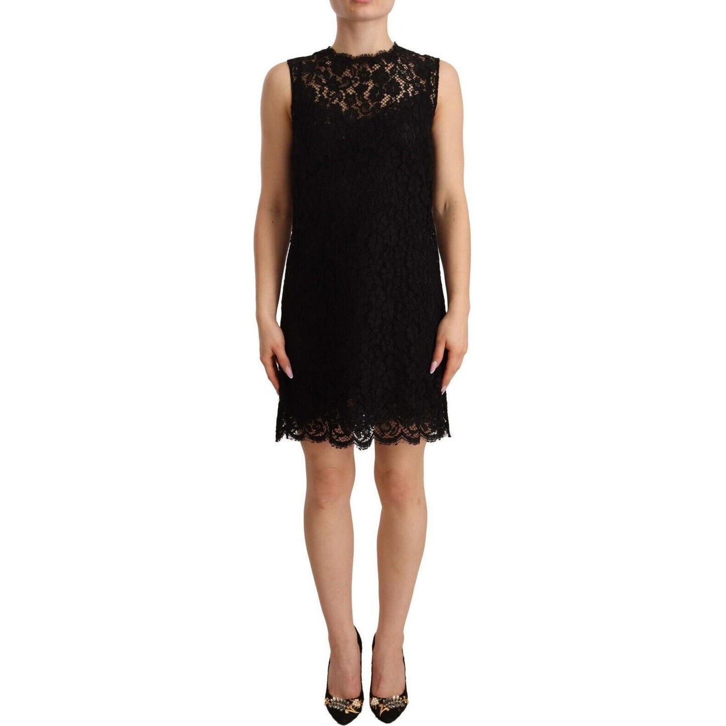 Dolce & Gabbana Black Floral Lace Sheath Sleeveless Mini Dress