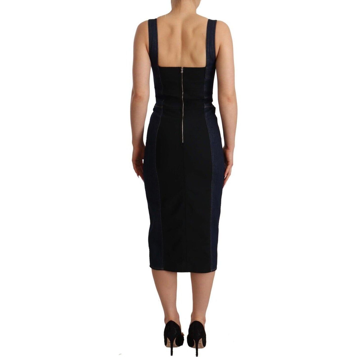 Dolce & Gabbana Dark Blue Cotton Denim Sheath Midi Dress