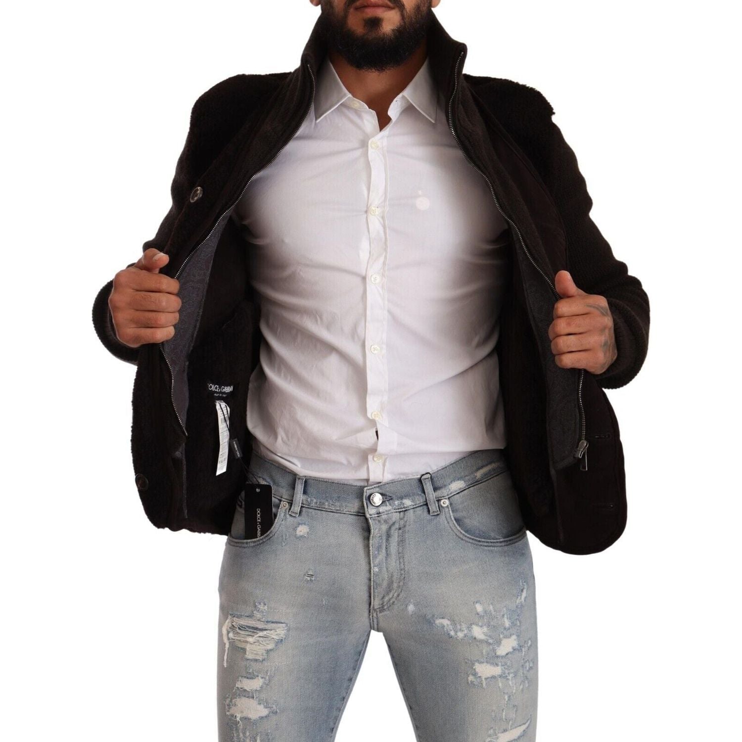 سترة بومبر جلدية أنيقة من دولتشي آند غابانا