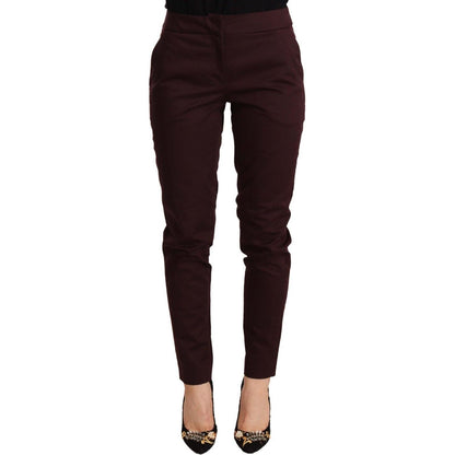 Just Cavalli Maroon Mid Waist Skinny Women Trouser Pants