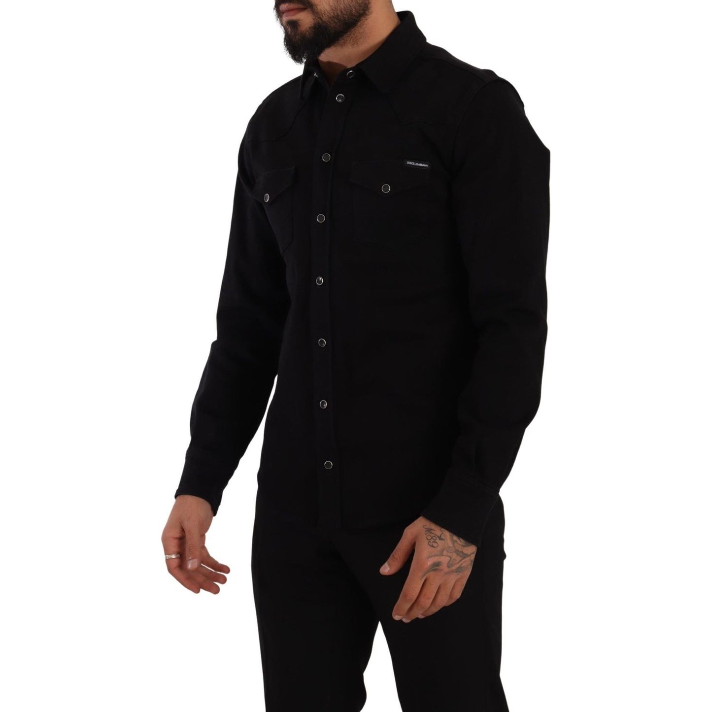 Dolce & Gabbana Black Slim Cotton Denim Stretch Shirt
