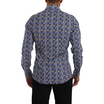 Dolce & Gabbana Blue Logo Mania Slim Fit Cotton Shirt