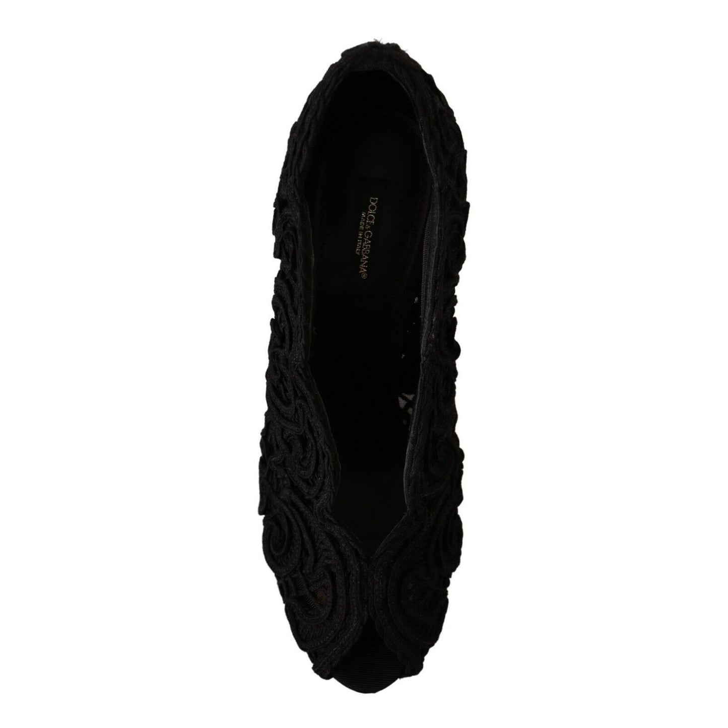 Dolce & Gabbana Black Cordonetto Ricamo Pump Open Toe Shoes