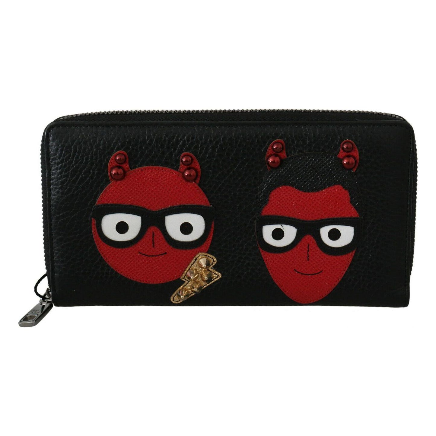 Dolce & Gabbana Black Red Leather #DGFAMILY Zipper Continental Wallet VAS8501