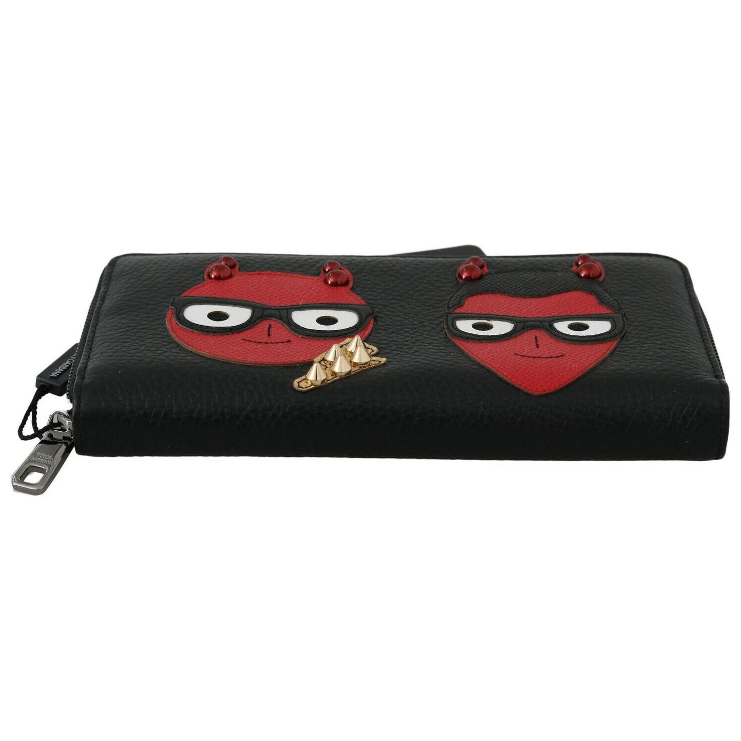 Dolce & Gabbana Black Red Leather #DGFAMILY Zipper Continental Wallet VAS8501