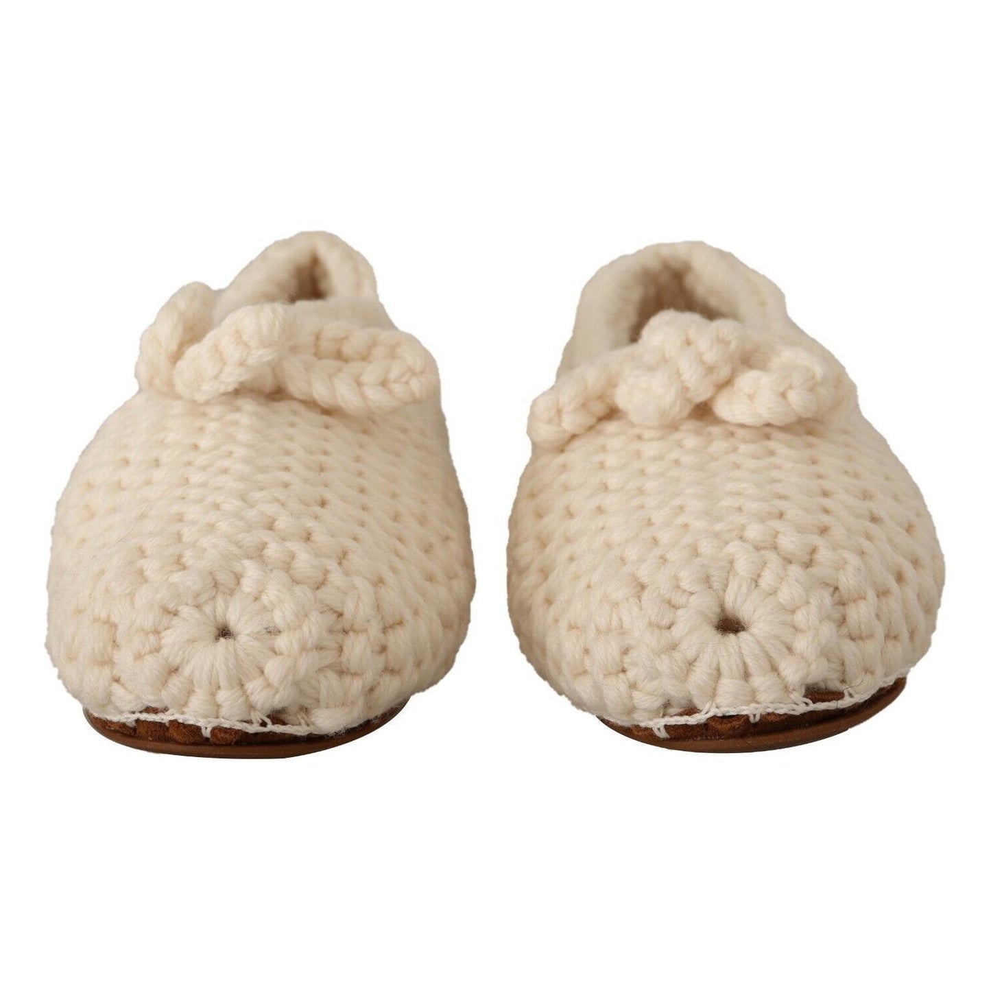 Dolce & Gabbana White Slip On Ballerina Flats Wool Knit Shoes