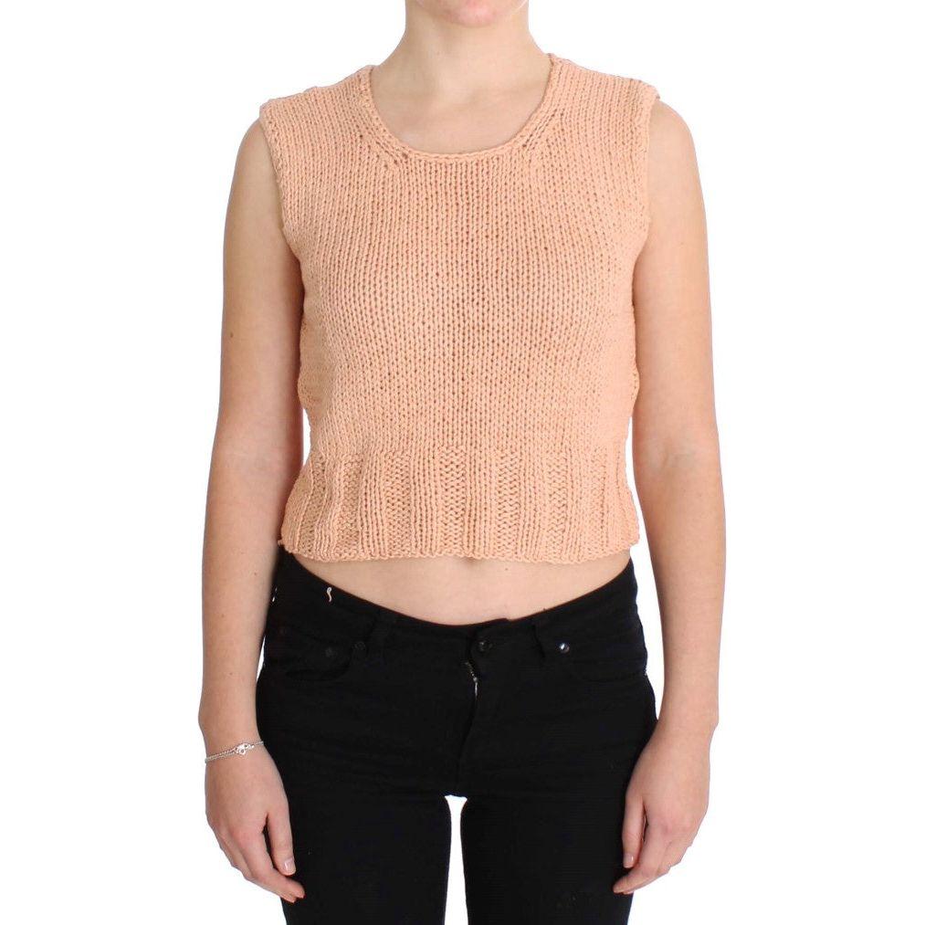 优雅粉色针织无袖背心毛衣