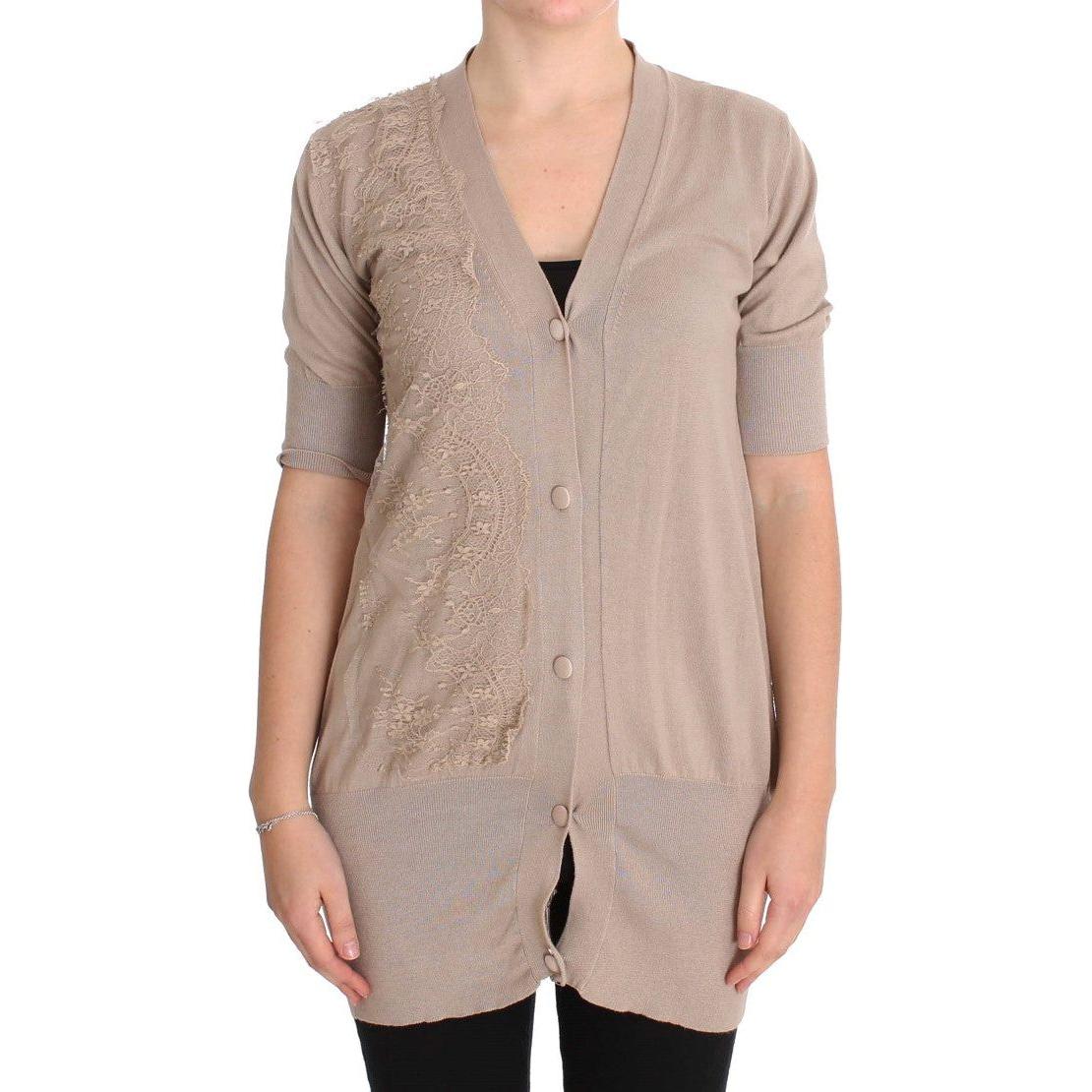 优雅粉色棉质蕾丝开衫