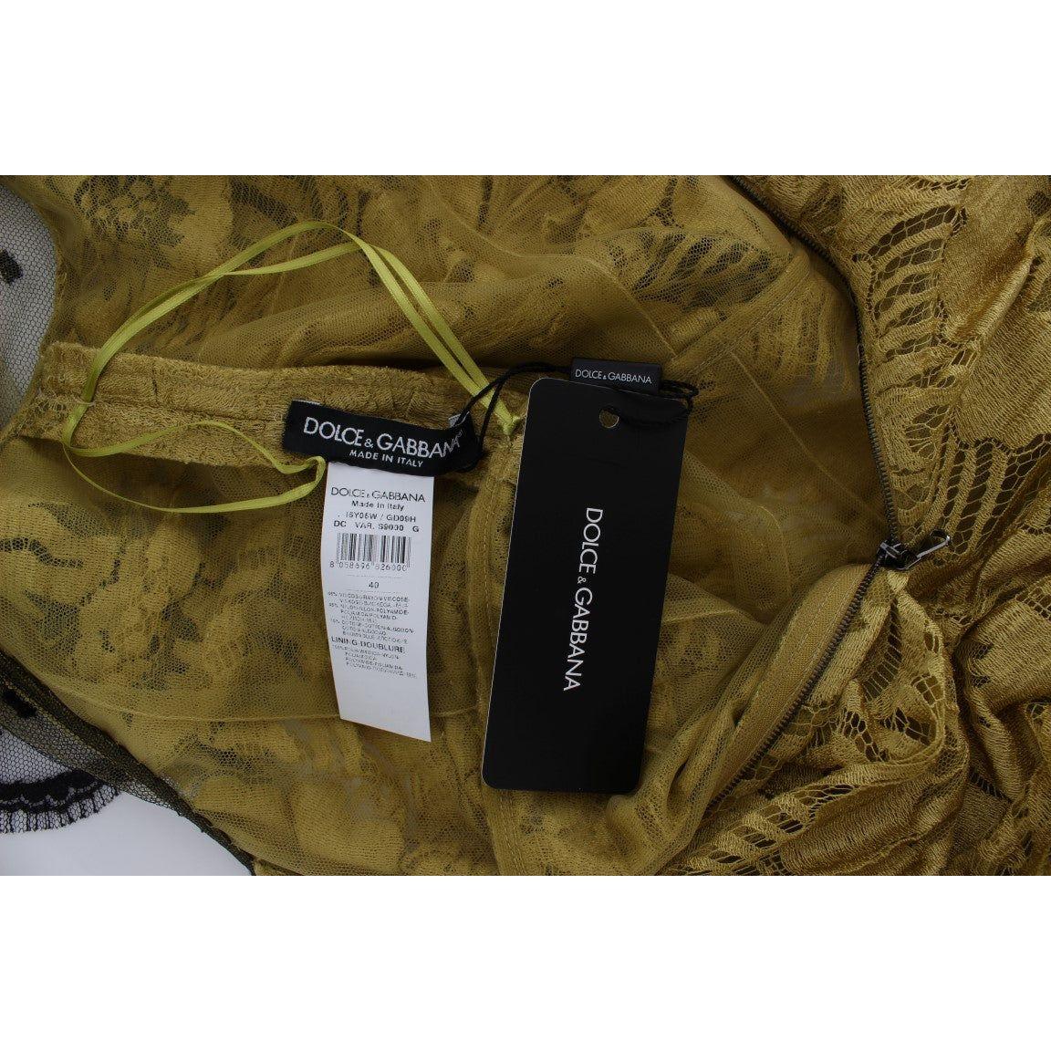 Dolce & Gabbana Yellow Black Floral Lace Ricamo Gown Dress