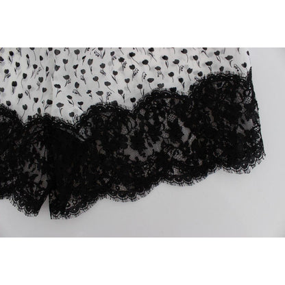 Dolce & Gabbana White Black Floral Lace Silk Sleepwear Shorts