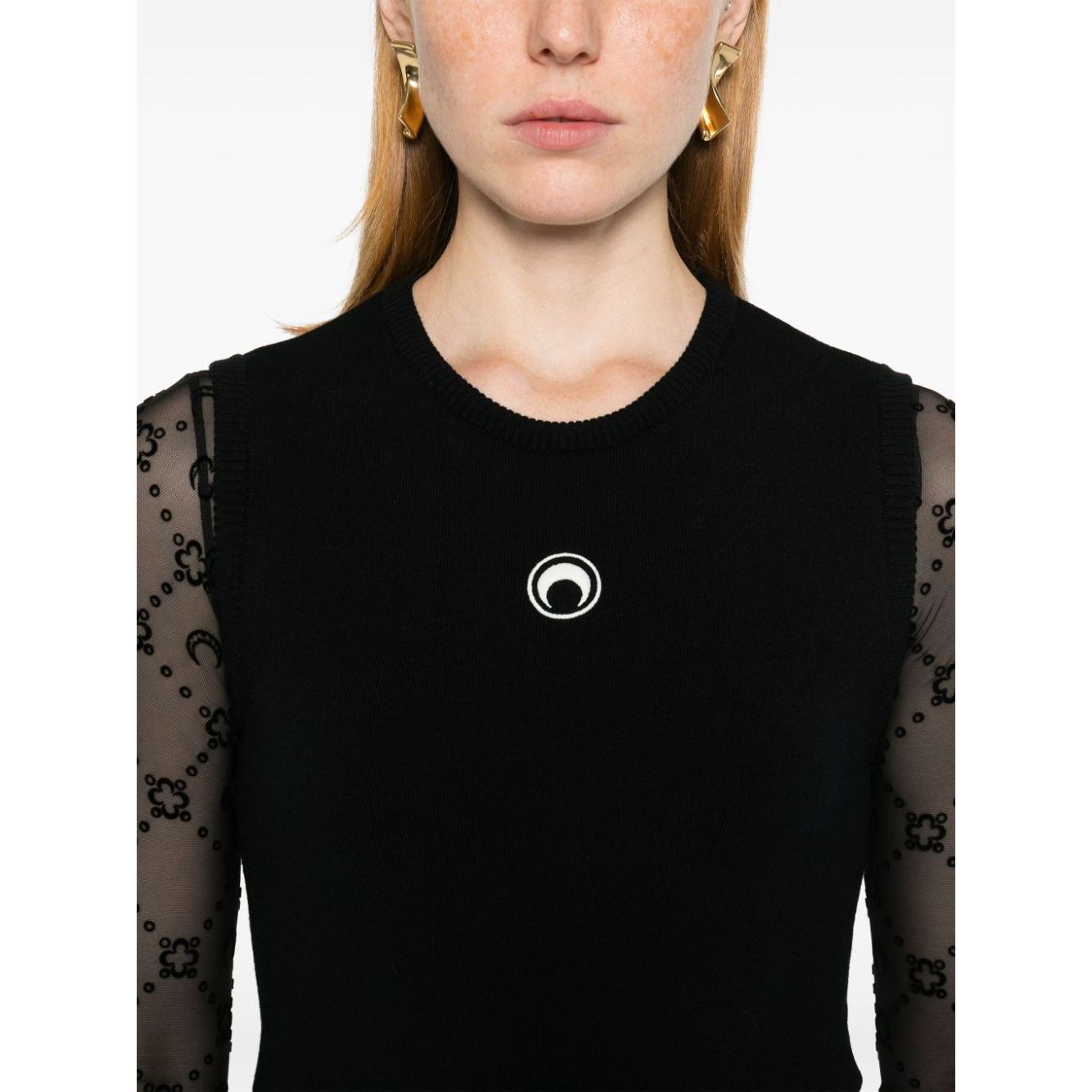 Marine Serre Crescent Moon-embroidered tank top