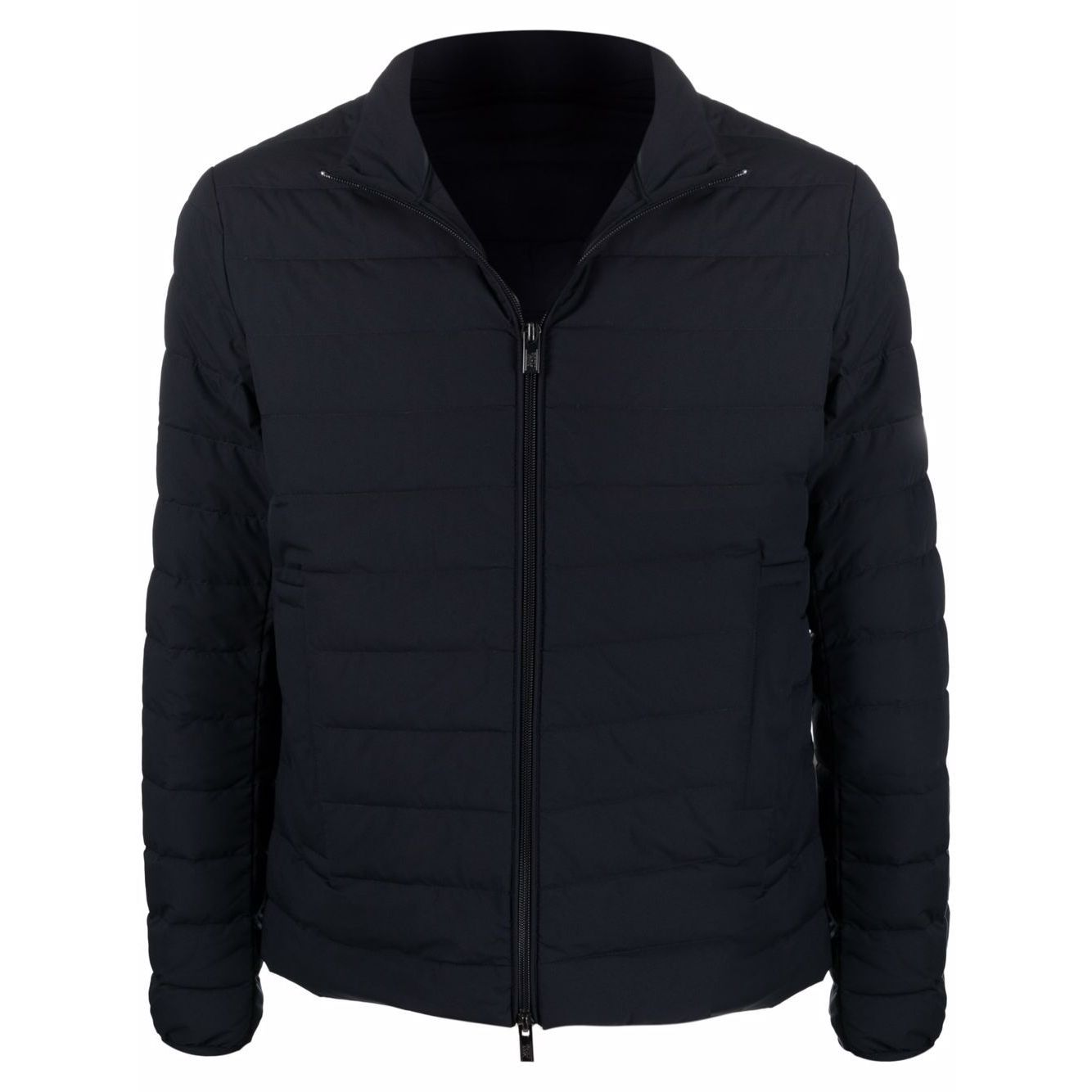 Emporio Armani Navy blue feather down padded logo-patch jacket
