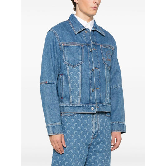 Marine Serre crescent moon-print denim jacket MJA063ACDEN0002BL05-P25