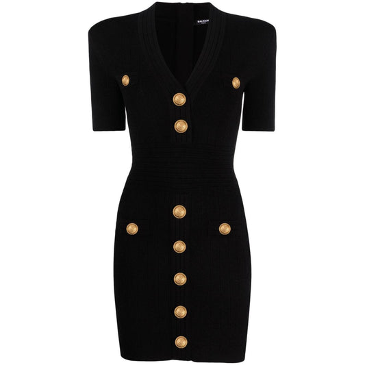 Balmain short knitted dress with golden buttons EF1R6045KB070PA-P25