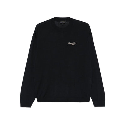 Emporio Armani Wool Blend Crewneck Sweater with Logo Topwear