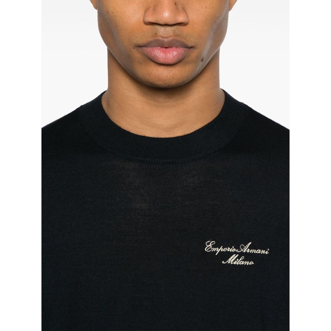 Emporio Armani Wool Blend Crewneck Sweater with Logo Topwear