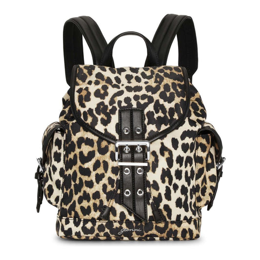 Ganni Leopard Small Nylon Bucky Backpack Backpacks Ganni Gray