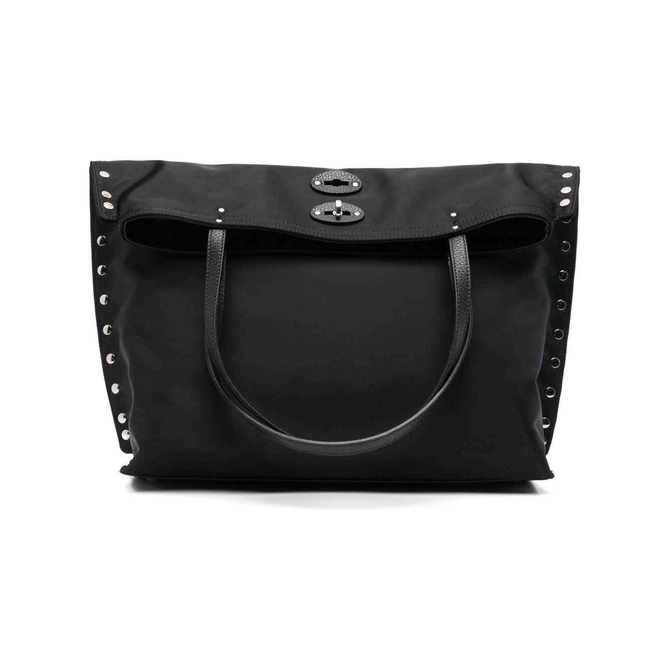 Front view with bag zipped and handles upright.
