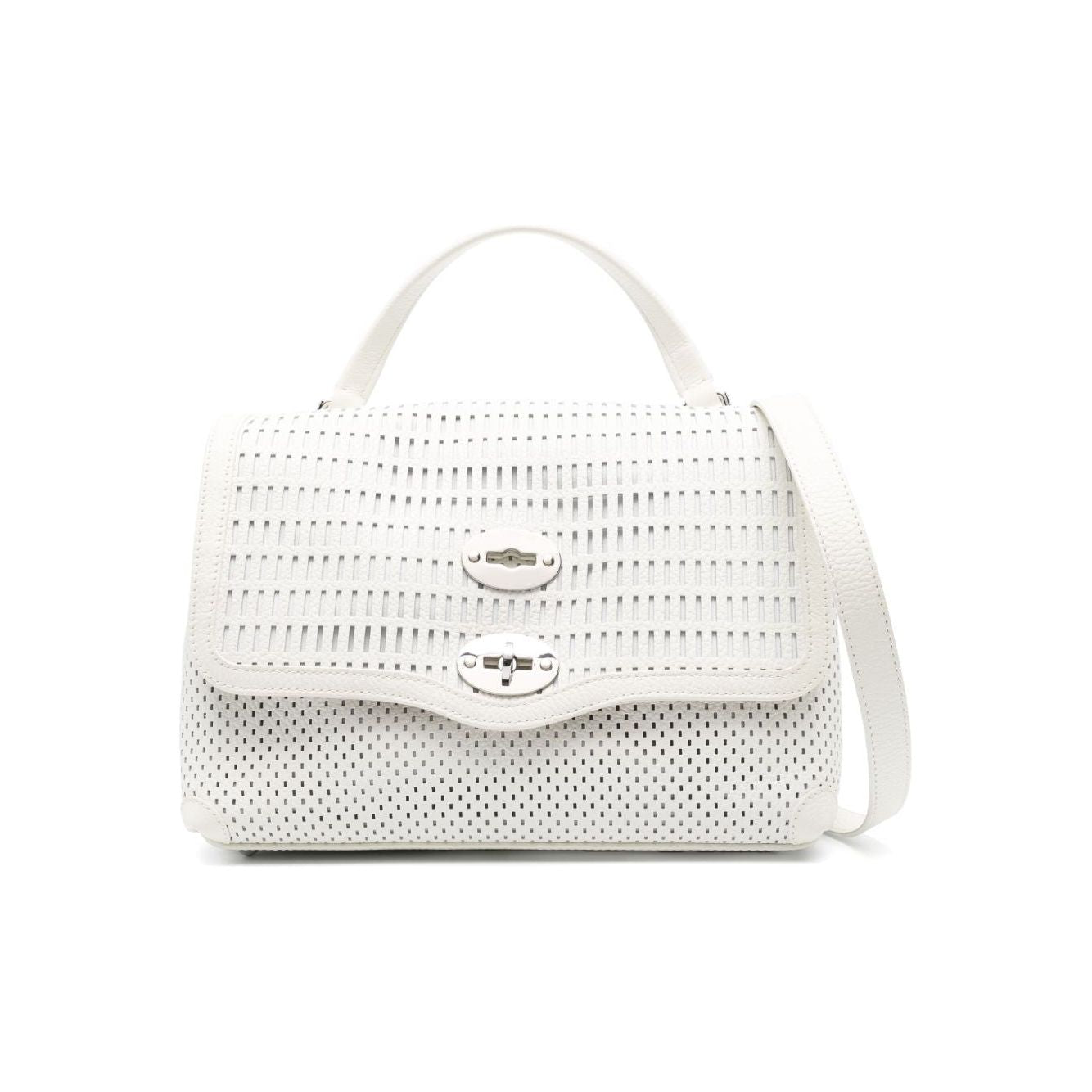 Front view with bag zipped and handles upright.