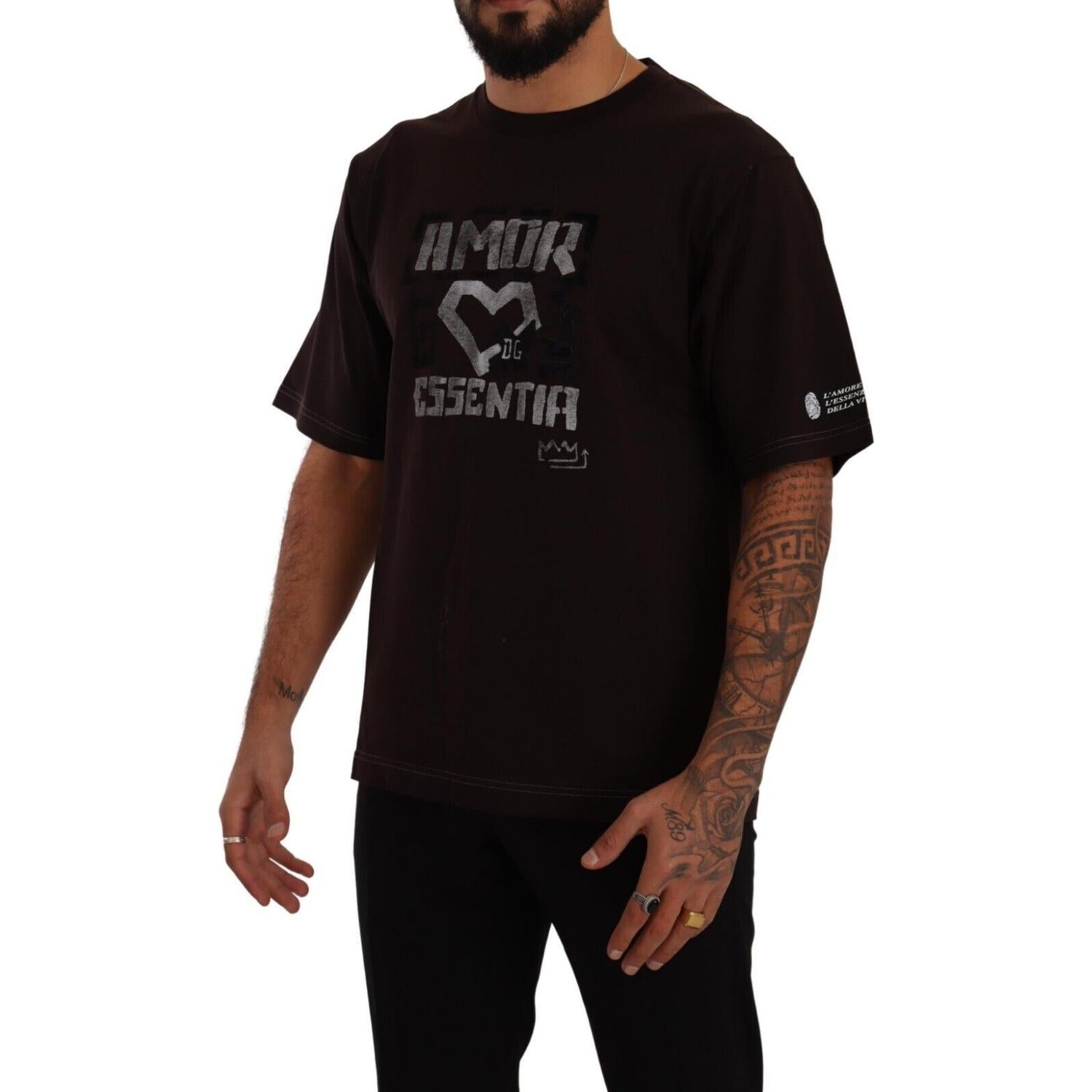 تي شيرت L'Amore الأنيق باللون العنابي من Dolce &amp; Gabbana بفتحة رقبة دائرية