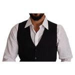 Dolce & Gabbana Elegant Blue Striped Dress Vest Dolce & Gabbana Gray