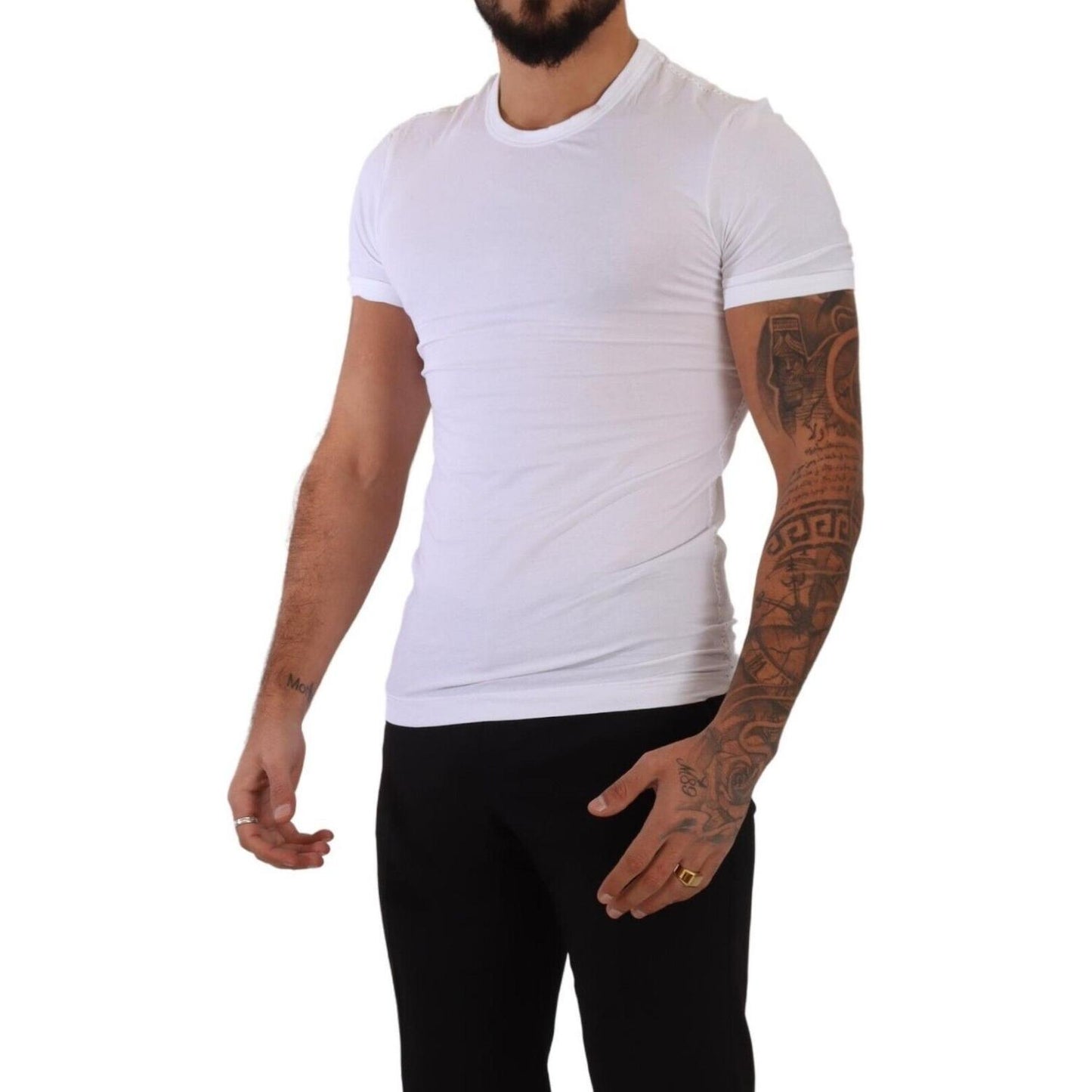 Dolce & Gabbana White Round Neck Cotton Stretch T-shirt Underwear