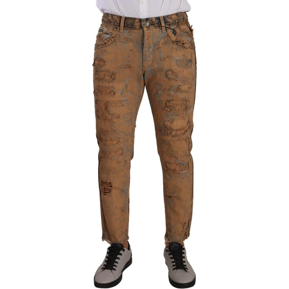 Dolce & Gabbana Authentic Distressed Denim Classic Trousers Dolce & Gabbana Dark Olive Green