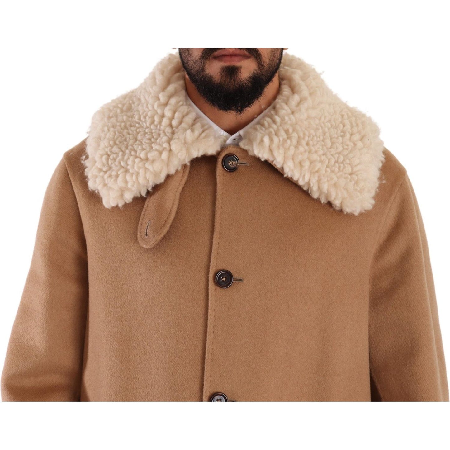 Dolce & Gabbana Beige Camel Skin Cashmere Shearling Overcoat Jacket