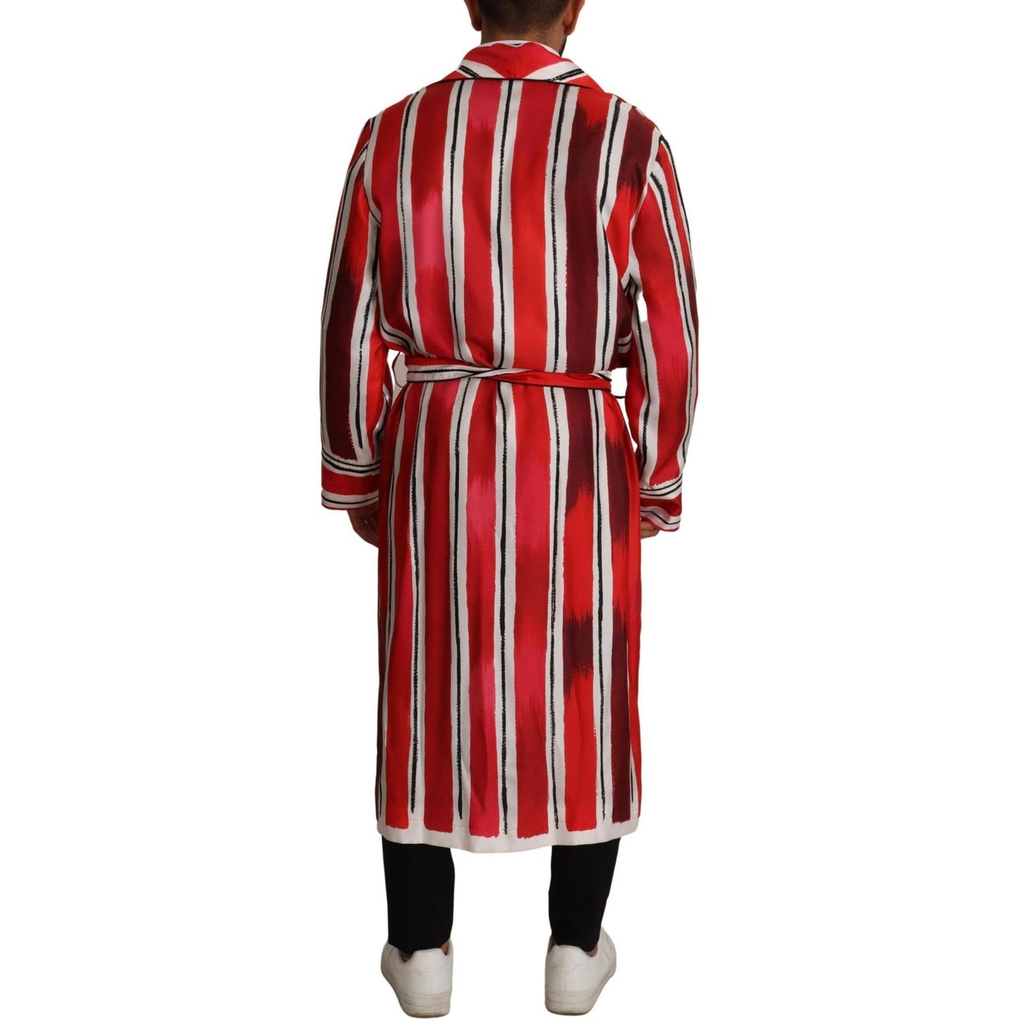 Dolce & Gabbana Red White Striped Silk Mens Night Gown Robe KOS1973- 46
