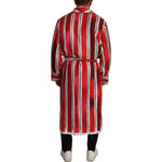 Dolce & Gabbana Red White Striped Silk Mens Night Gown Robe KOS1973- 46