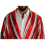 Dolce & Gabbana Red White Striped Silk Mens Night Gown Robe KOS1973- 46