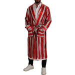 Dolce & Gabbana Red White Striped Silk Mens Night Gown Robe KOS1973- 46