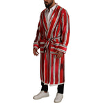 Dolce & Gabbana Red White Striped Silk Mens Night Gown Robe KOS1973- 46