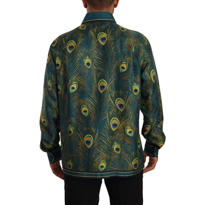 Dolce & Gabbana Peacock Feather Print Silk Pajama Mens Shirt