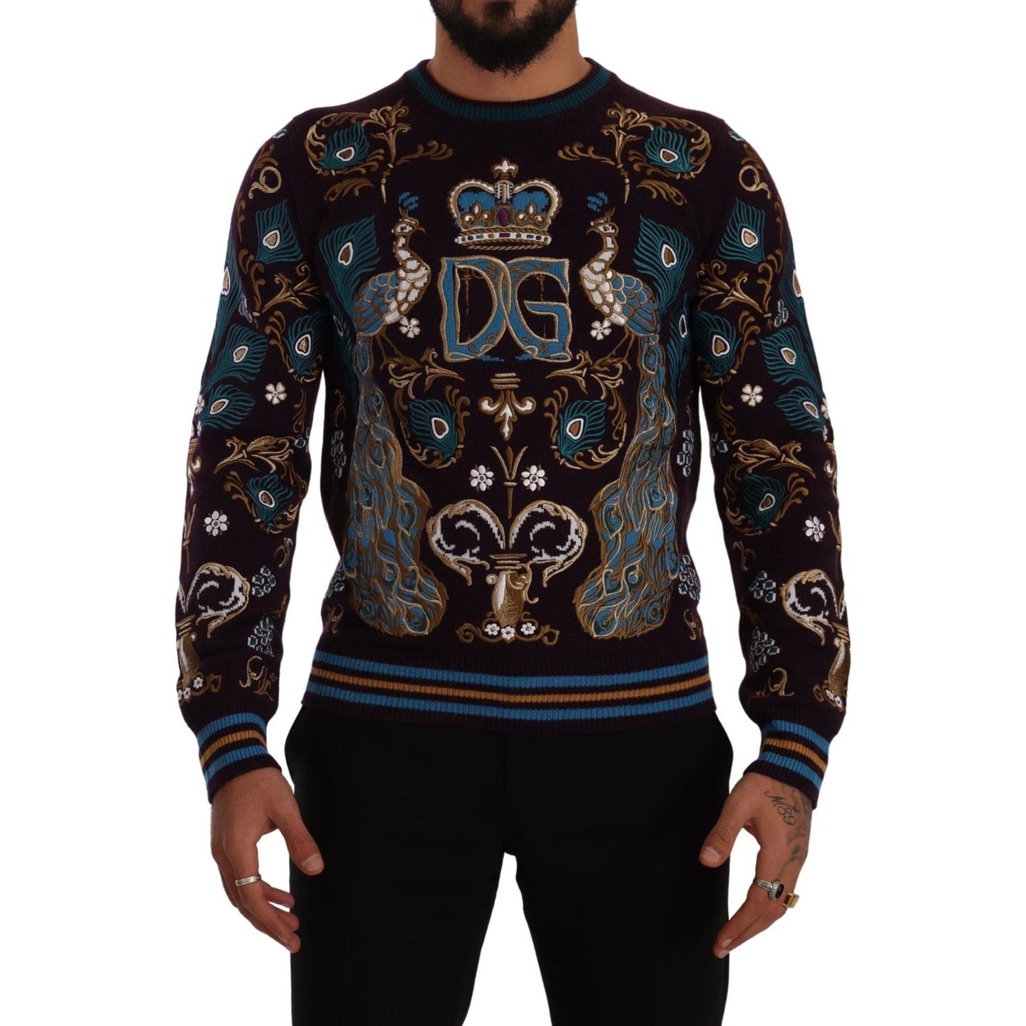 Dolce & Gabbana Bordeaux Cashmere DG Crown Embroidered Sweater