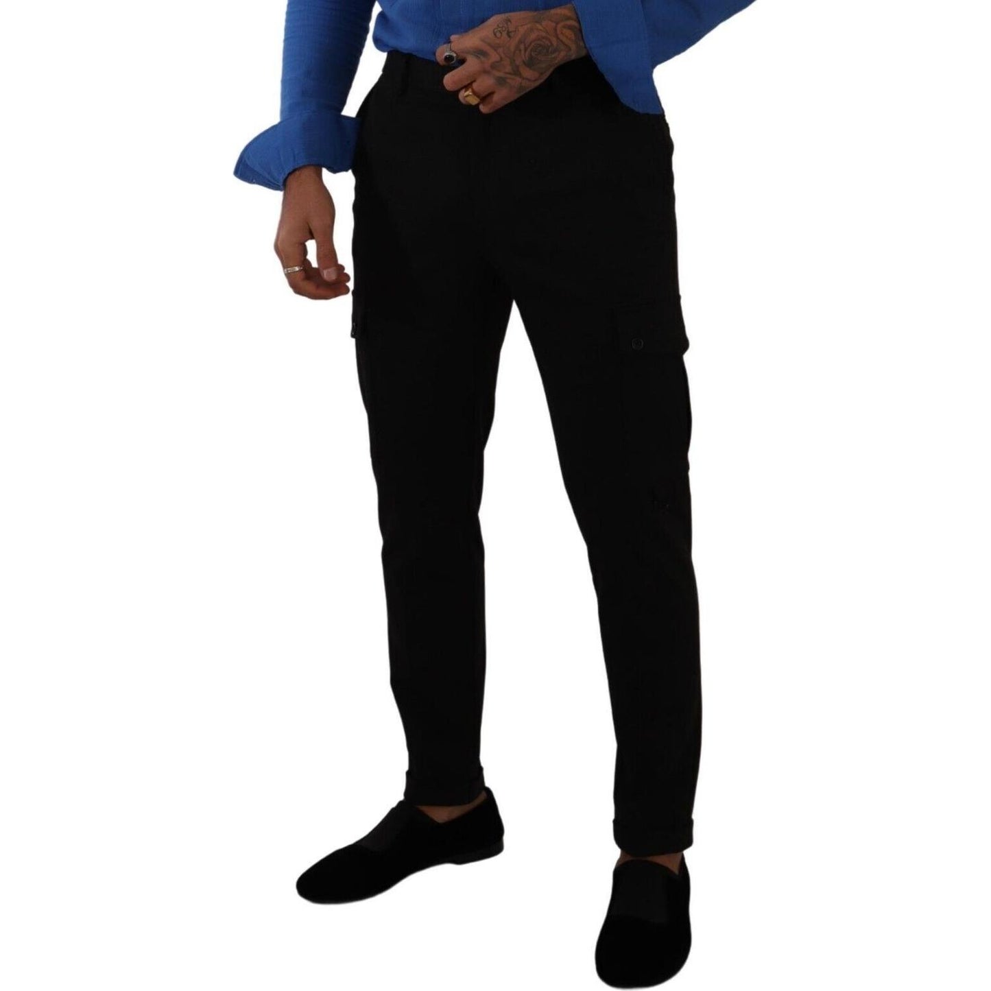 Dolce & Gabbana Black Viscose Skinny Cargo Trouser Pants