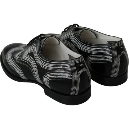 Dolce & Gabbana Black Leather Derby Formal White Lace Shoes