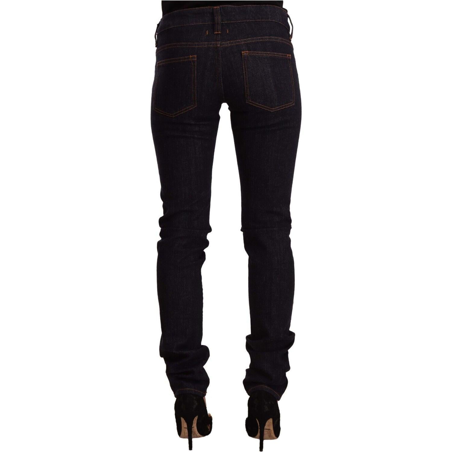 GF Ferre Black Mid Waist Cotton Denim Skinny Jeans