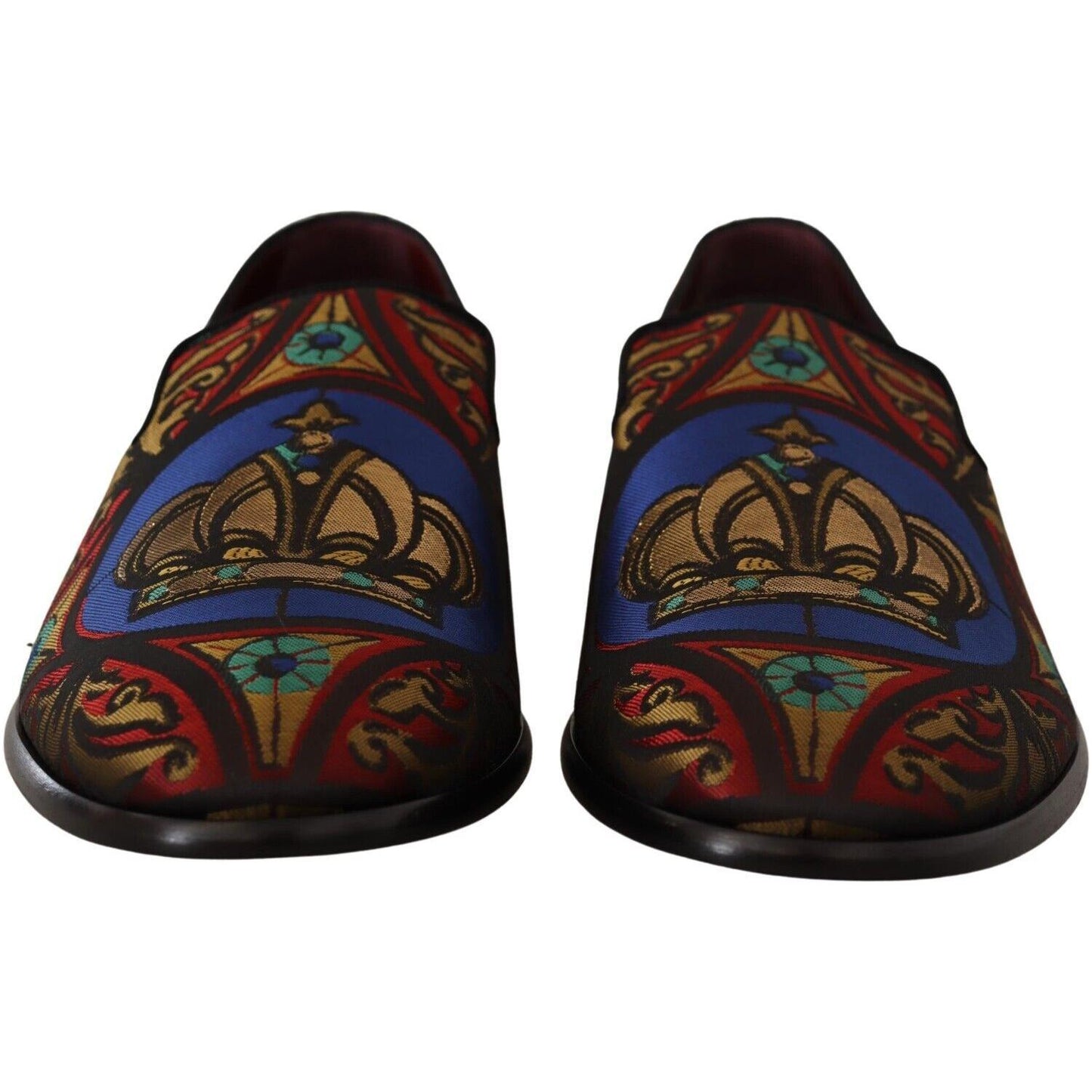 Dolce & Gabbana Multicolor Jacquard Crown Slippers Loafers Shoes