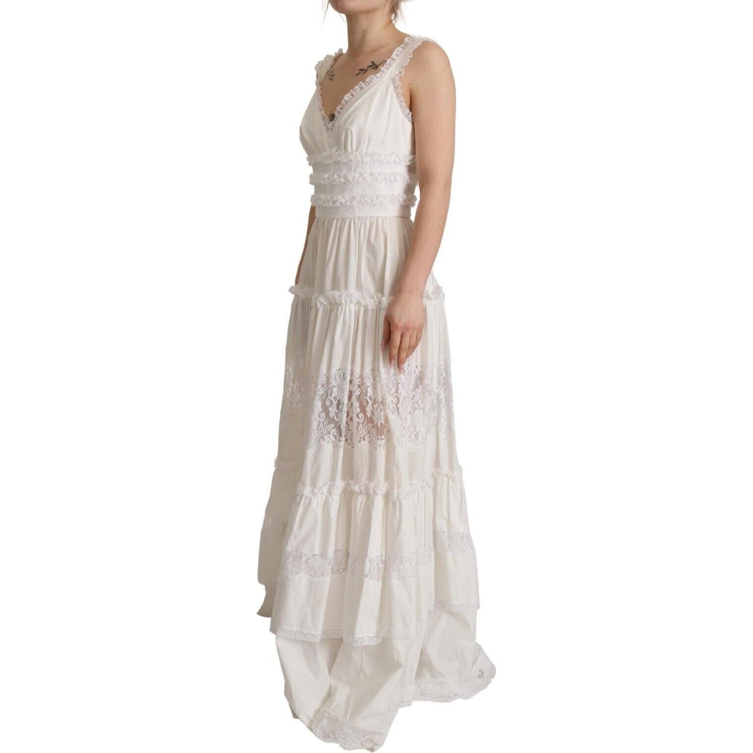 Dolce & Gabbana White Cotton Tiered Long Maxi A-line Dress