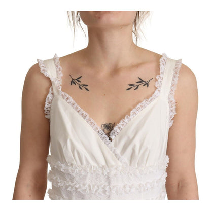 Dolce & Gabbana White Cotton Tiered Long Maxi A-line Dress