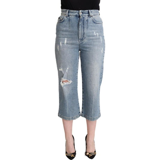 Dolce & Gabbana Blue Tattered Cotton Denim Capri Cropped Jeans
