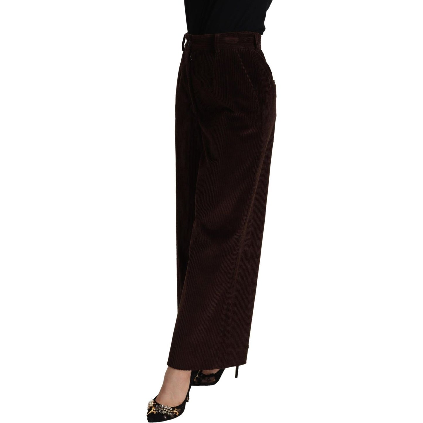 Dolce & Gabbana Black Cotton High Waist Trouser Wide Leg Pants PAN72819- 40