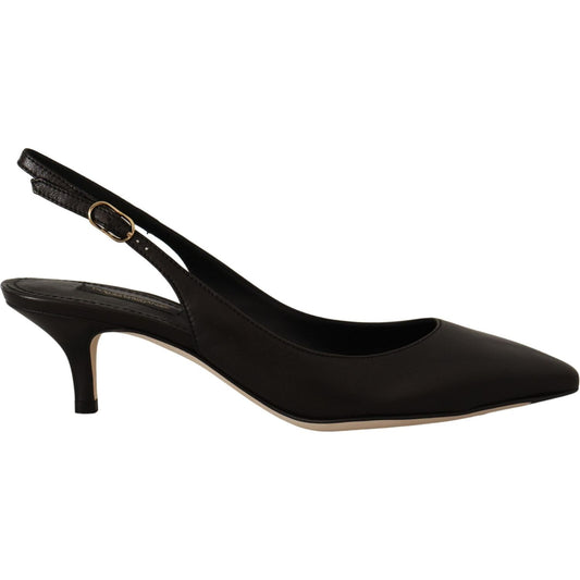 Dolce & Gabbana Elegant Black Leather Slingbacks Heels Dolce & Gabbana Black