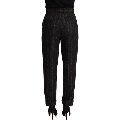 Dolce & Gabbana Black Striped High Waist Tapered Pants