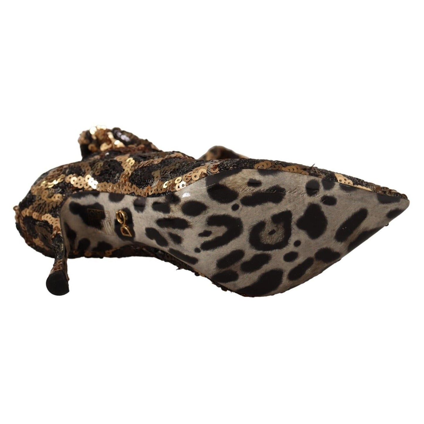 Dolce & Gabbana Gold Leopard Sequins Heels Boots Shoes