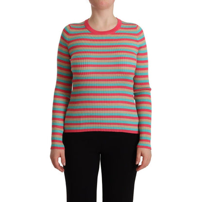 Dolce & Gabbana Multicolor Stripes Silk Crew Neck Pullover Top